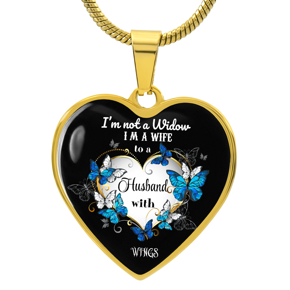 Luxury Graphic Heart Necklace I'm not a Widow Butterflies design by ShineOn Fulfillment