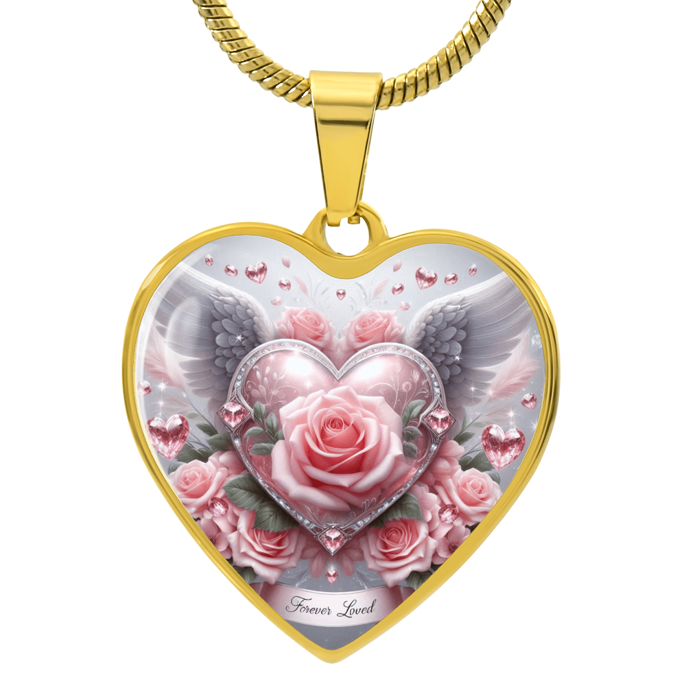 Luxury Graphic Heart Necklace Forever Love Pink Rose Angel Wings by ShineOn Fulfillment