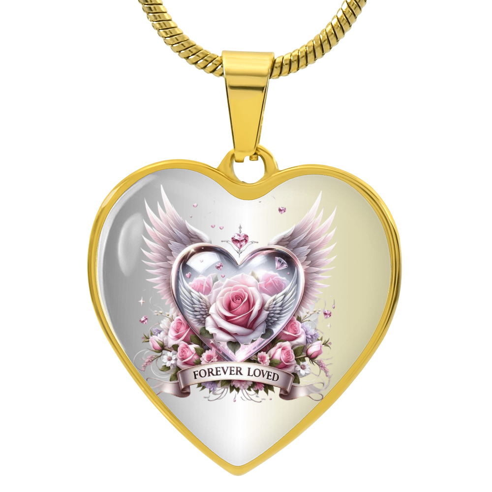 Luxury Heart Necklace - Pink Rose Forever Loved