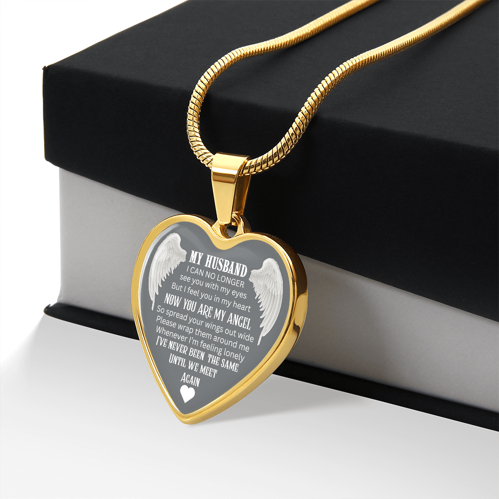 Luxury Graphic Heart Necklace Until We meet again Angel Wings design