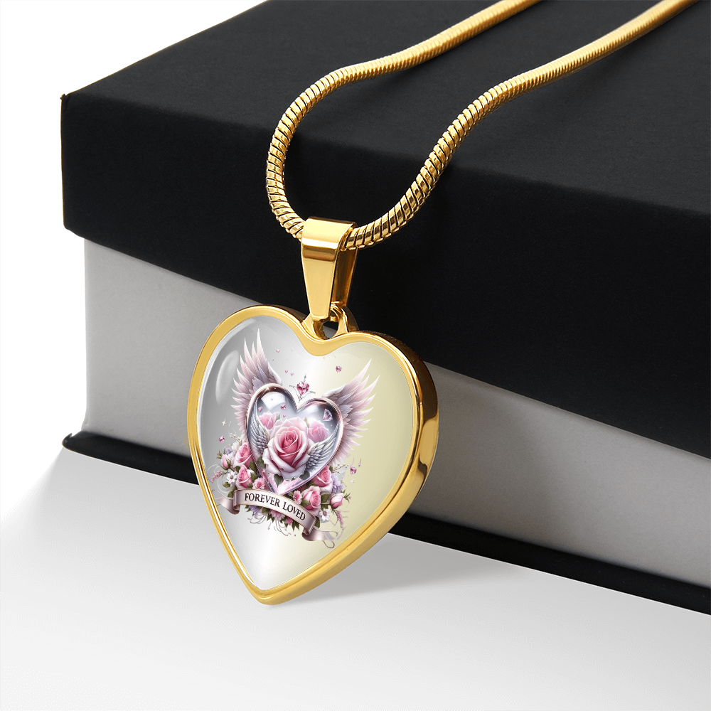 Luxury Heart Necklace - Pink Rose Forever Loved