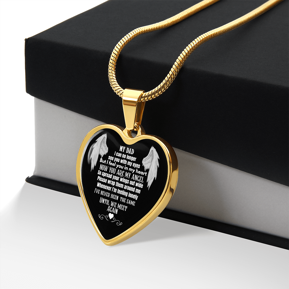 Dad Memorial Heart Necklace – Angel Wings Keepsake, Bereavement Gift