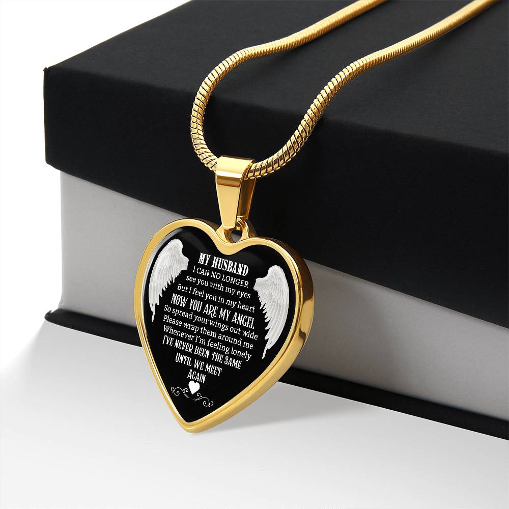 Husband Memorial Heart Pendant, Personalized Angel Keepsake, Sympathy Jewelry Gift