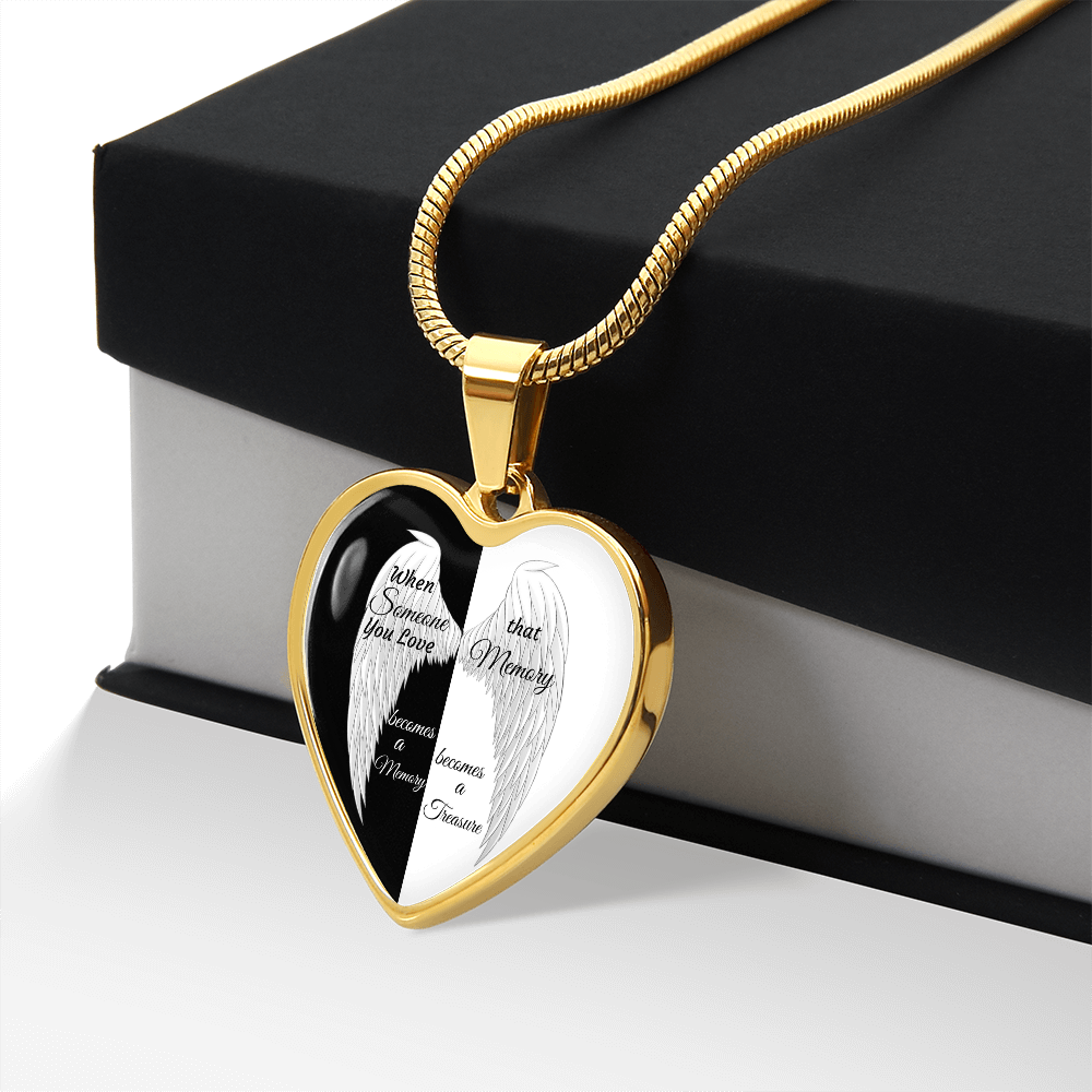 Luxury Graphic Heart Necklace Black and White with White Angel wings