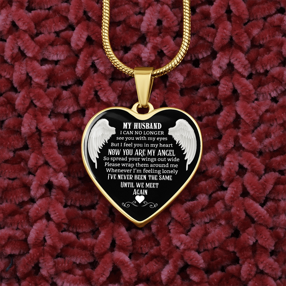 Husband Memorial Heart Pendant, Personalized Angel Keepsake, Sympathy Jewelry Gift