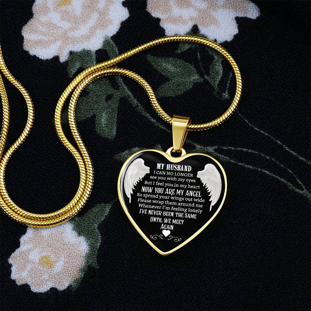 Husband Memorial Heart Pendant, Personalized Angel Keepsake, Sympathy Jewelry Gift