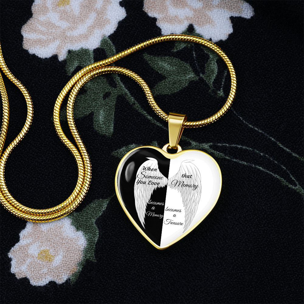 Luxury Graphic Heart Necklace Black and White with White Angel wings