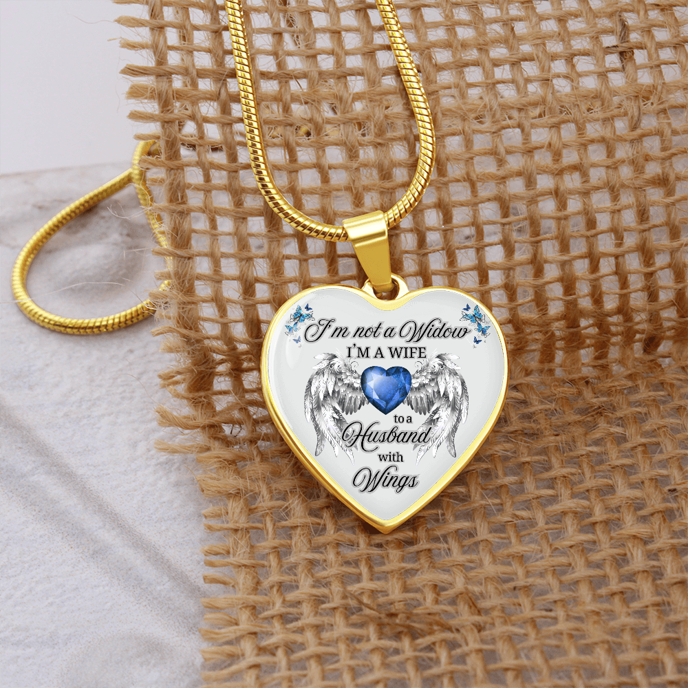 Husband in Heaven Memorial Necklace – “Wife to a Husband with Wings” Heart Pendant Gift