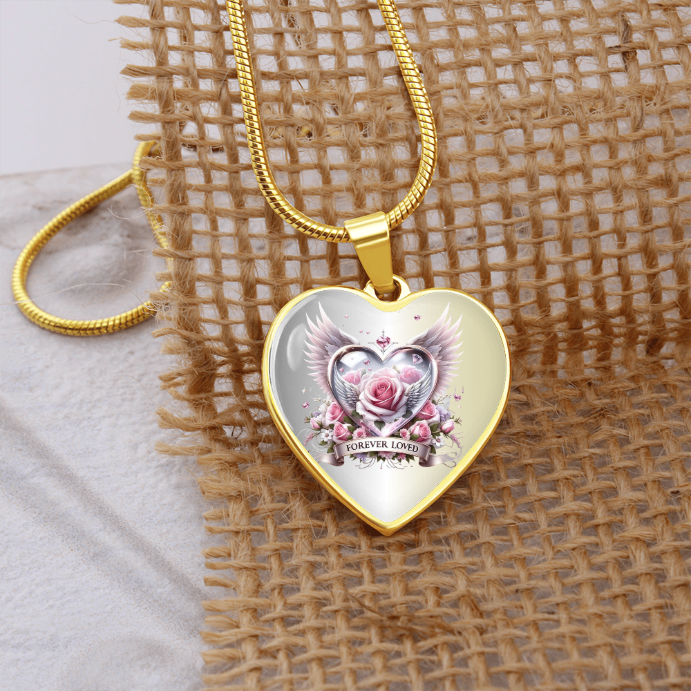 Luxury Heart Necklace - Pink Rose Forever Loved
