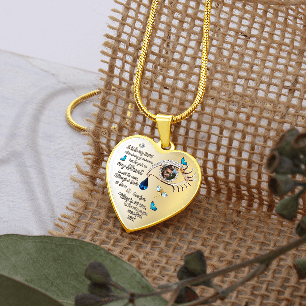 Heart Necklace Butterfly Tears Memorial Jewelry,Photo personalized, I Hide My Tears Pendant, Boho Style Eye Necklace for Grief, Gift for Her, Gift for Widow by ShineOn Fulfillment