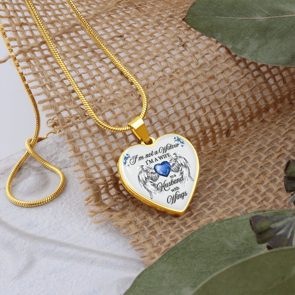 Husband in Heaven Memorial Necklace – “Wife to a Husband with Wings” Heart Pendant Gift