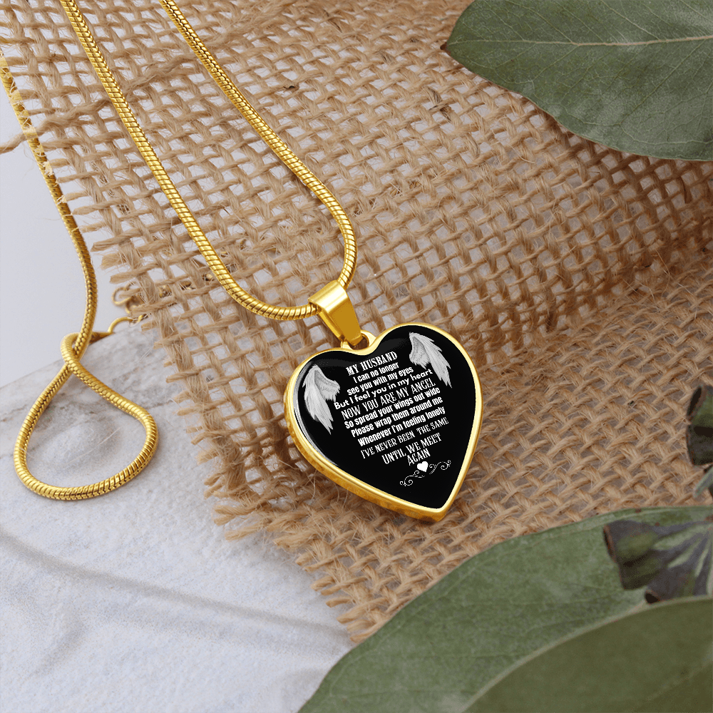 Husband Memorial Heart Pendant Necklace – Angel Memory Keepsake, In Loving Memory Jewelry, Sympathy Gift for Widow