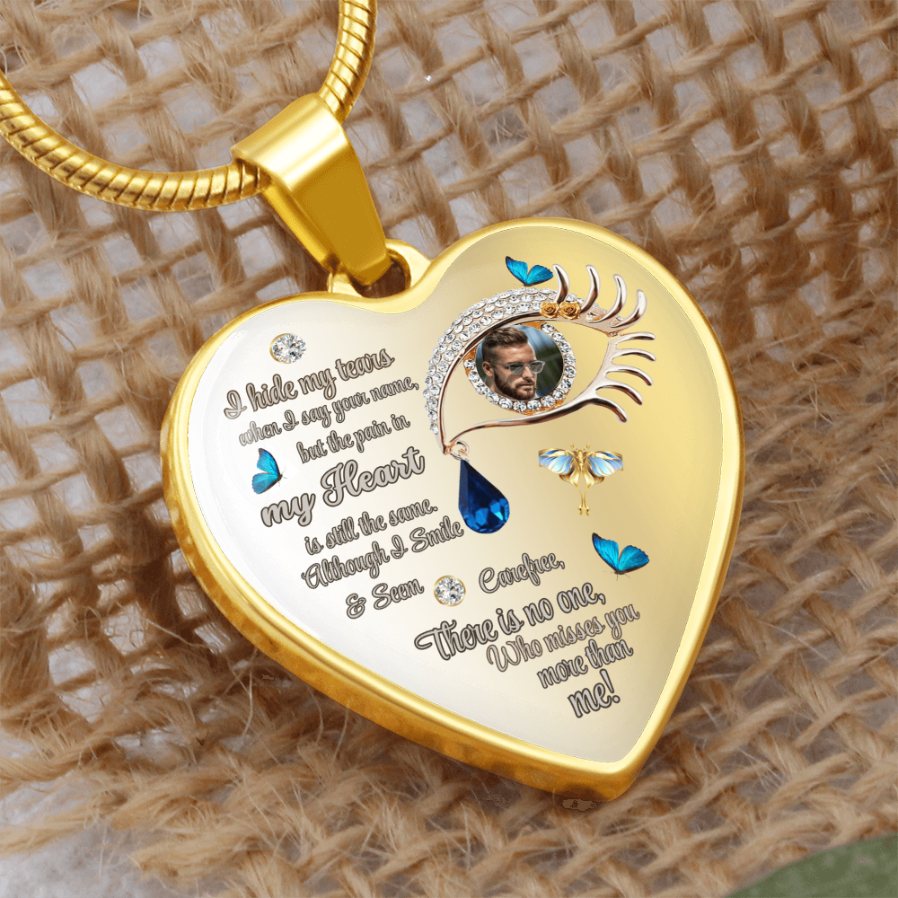 Heart Necklace Butterfly Tears Memorial Jewelry,Photo personalized, I Hide My Tears Pendant, Boho Style Eye Necklace for Grief, Gift for Her, Gift for Widow by ShineOn Fulfillment