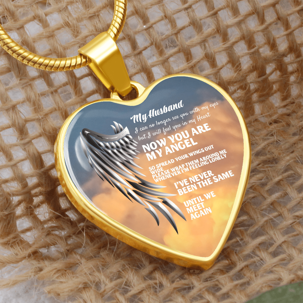 My Husband Now You Are My Angel Necklace, Heart Pendant Tribute, Memorial Jewelry, Keepsake Gift for Wife by ShineOn Fulfillment