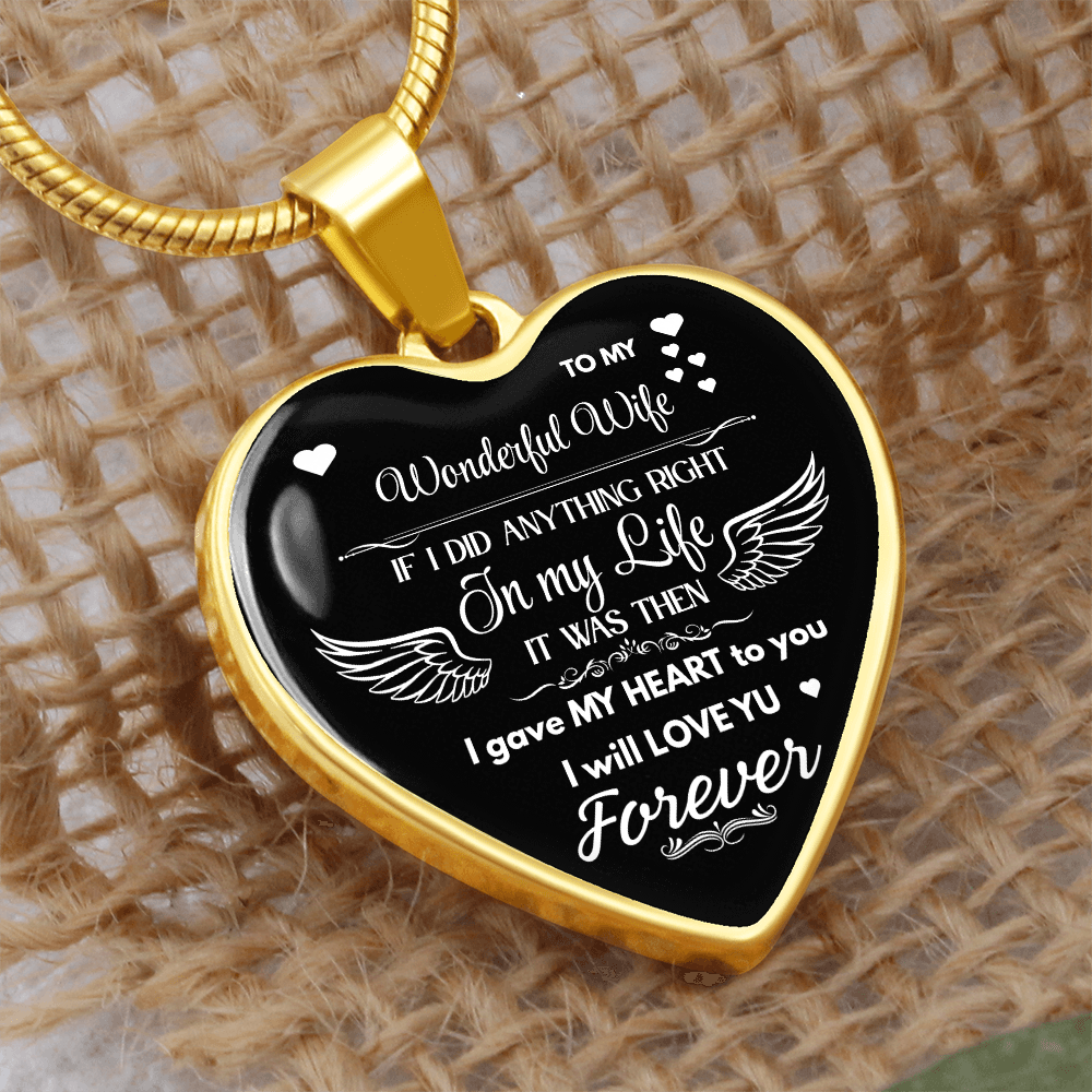 Luxury Graphic Heart Necklace To My Wonderful Wife - Angel Wings -Love Gift to Wife by ShineOn Fulfillment