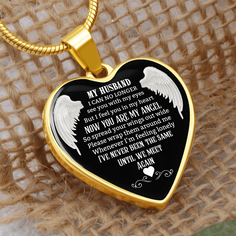 Husband Memorial Heart Pendant, Personalized Angel Keepsake, Sympathy Jewelry Gift