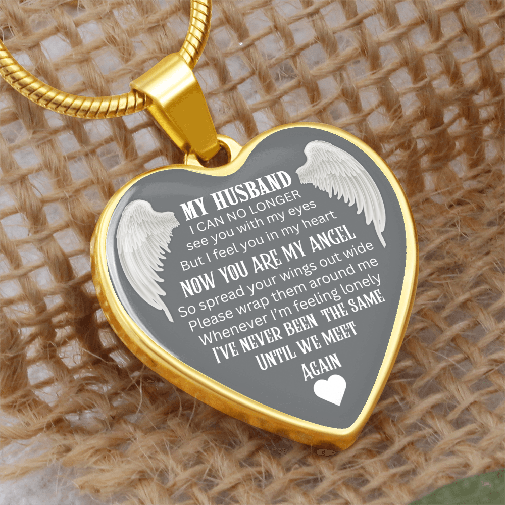 Luxury Graphic Heart Necklace Until We meet again Angel Wings design