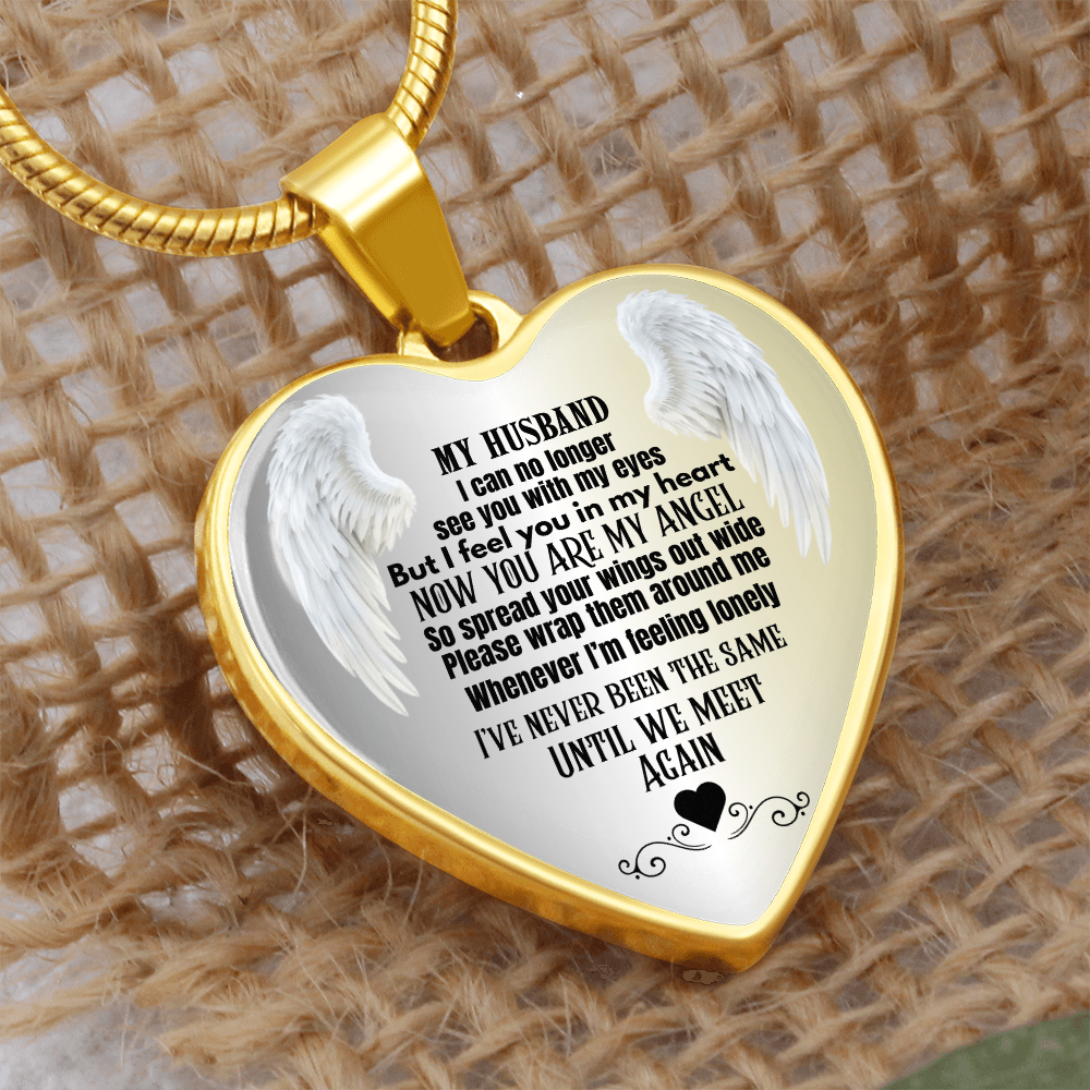 Husband Memorial Heart Pendant Necklace Angel Keepsake Jewelry for Widows In Loving Memory Gift Personalized Loss Remembrance Jewelry