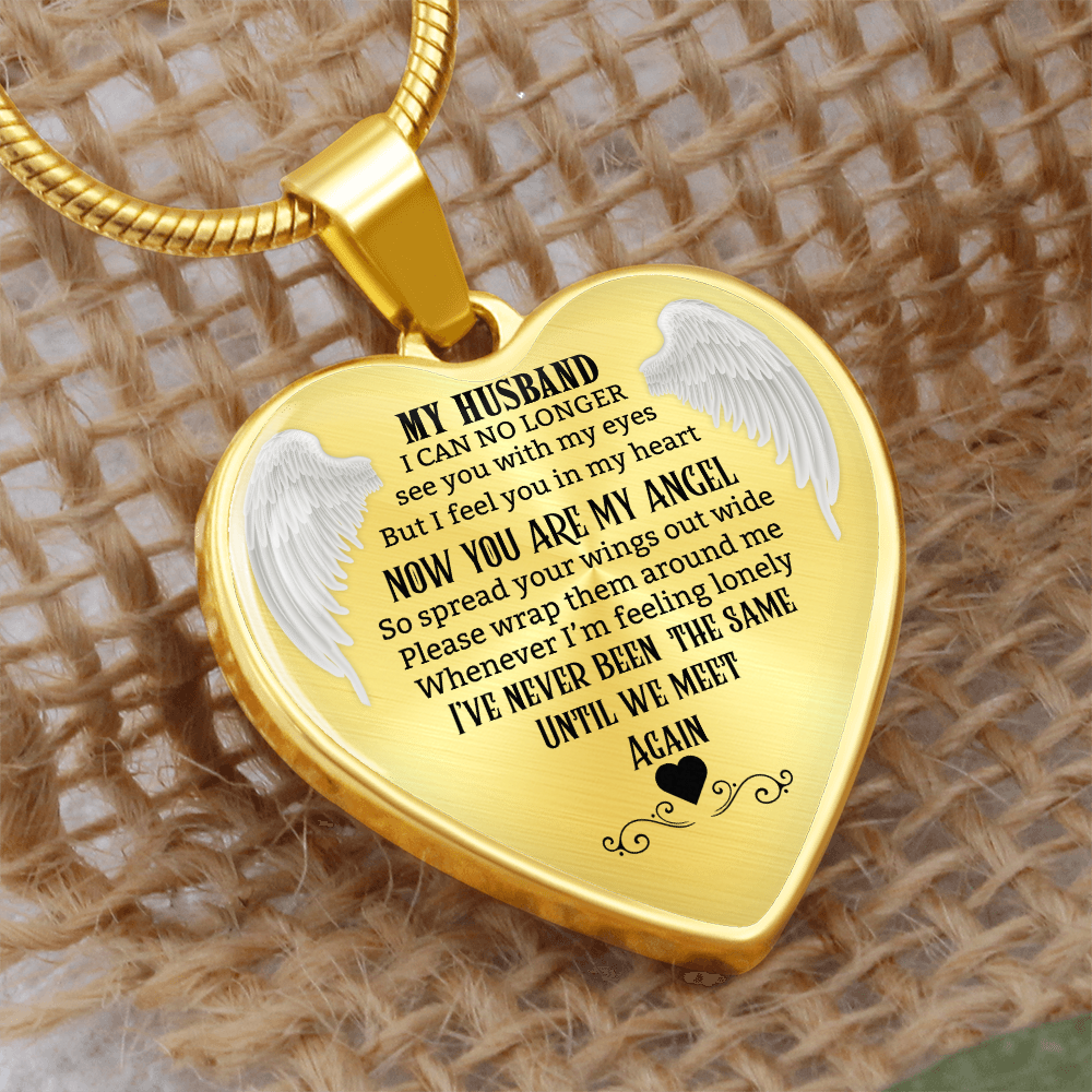 Husband Memorial Heart Necklace, Angel Keepsake Pendant, Loss of Husband Gift, In Loving Memory Jewelry