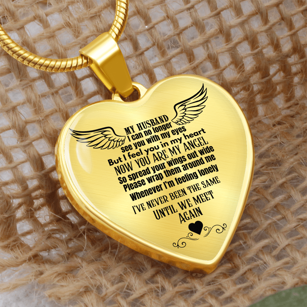 Heart Pendant Necklace for Widows, Angel Remembrance Jewelry Gift for Husband in Loving Memory, Grief Support, Anniversary & Memorial Gift