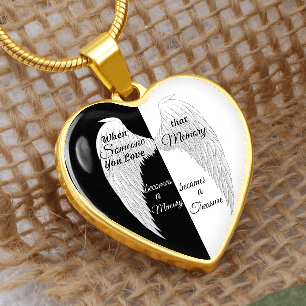 Luxury Graphic Heart Necklace Black and White with White Angel wings