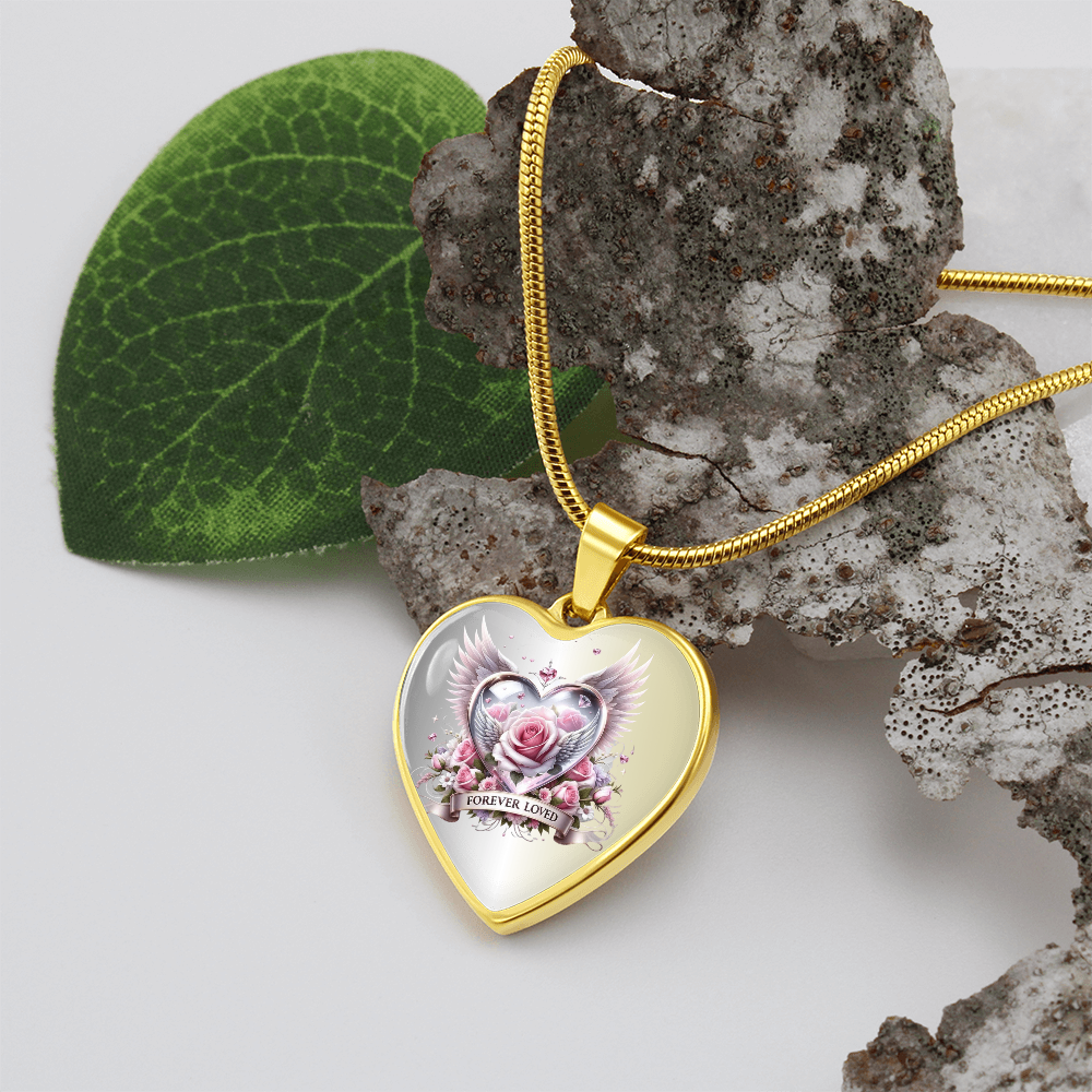 Luxury Heart Necklace - Pink Rose Forever Loved