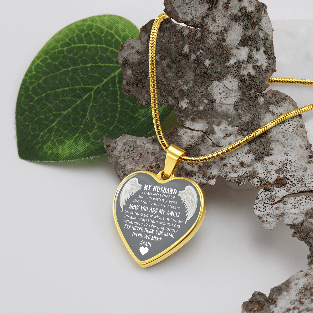 Luxury Graphic Heart Necklace Until We meet again Angel Wings design