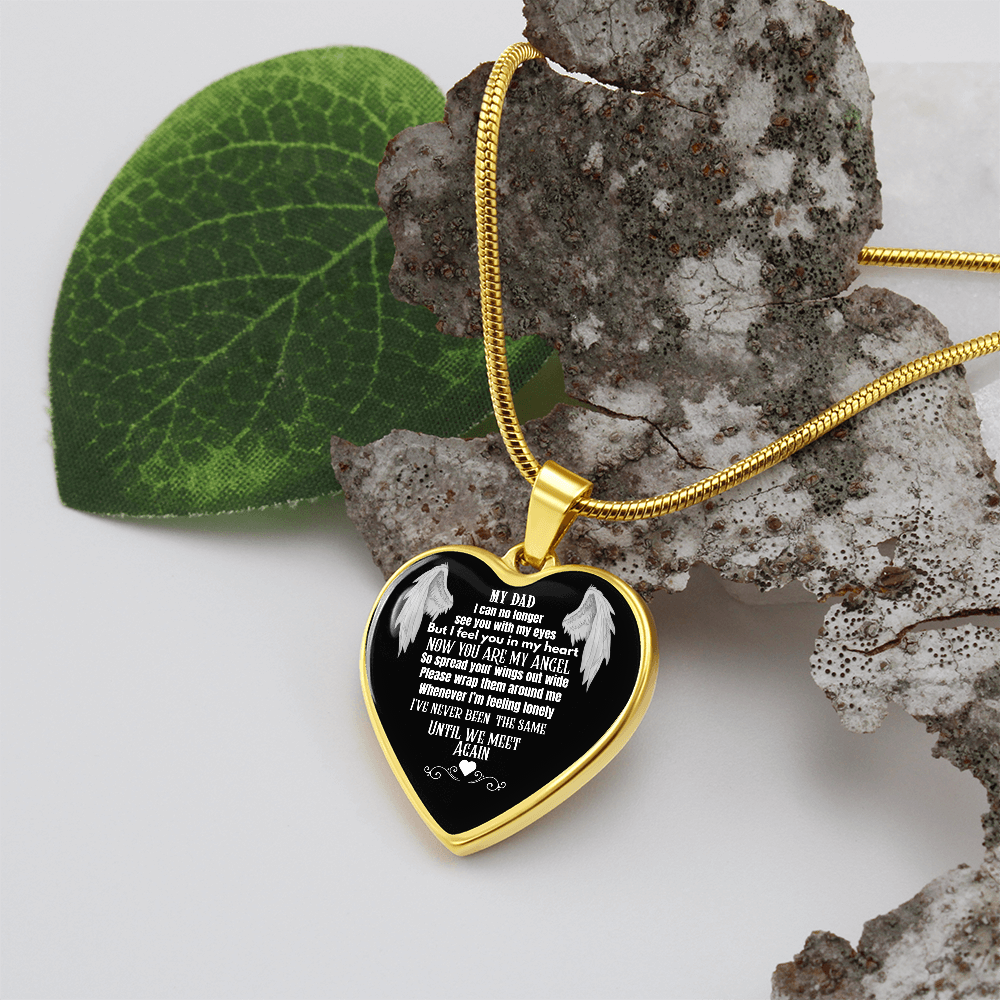 Dad Memorial Heart Necklace – Angel Wings Keepsake, Bereavement Gift