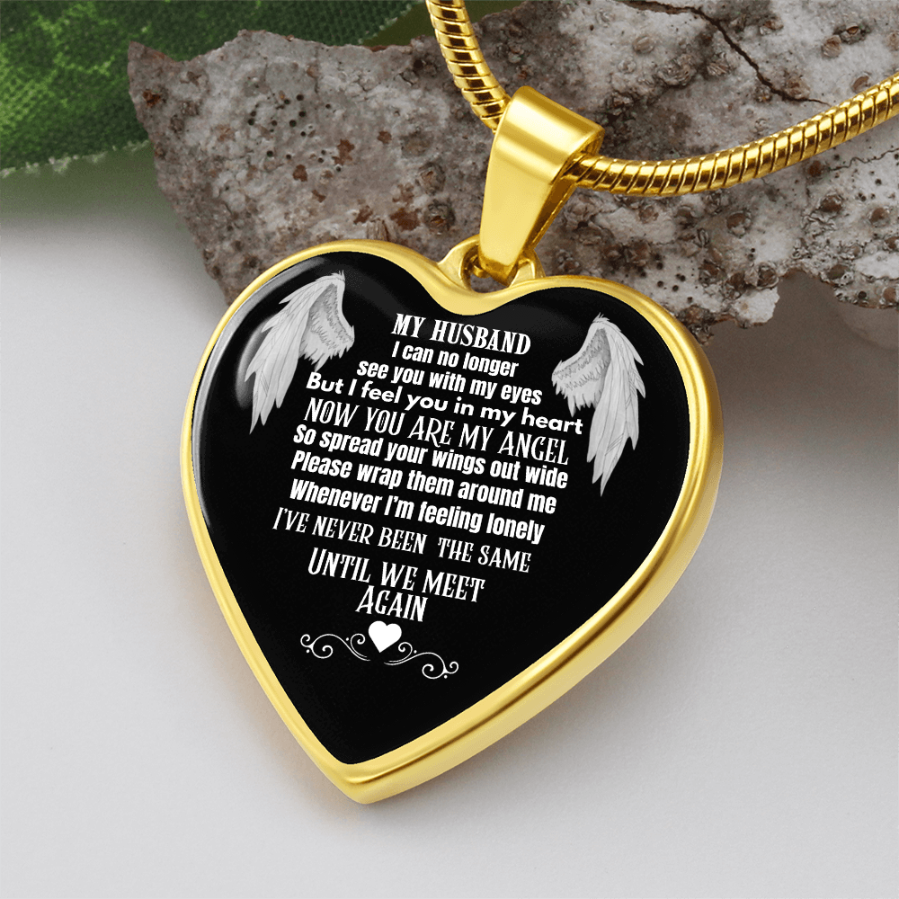 Husband Memorial Heart Pendant Necklace – Angel Memory Keepsake, In Loving Memory Jewelry, Sympathy Gift for Widow