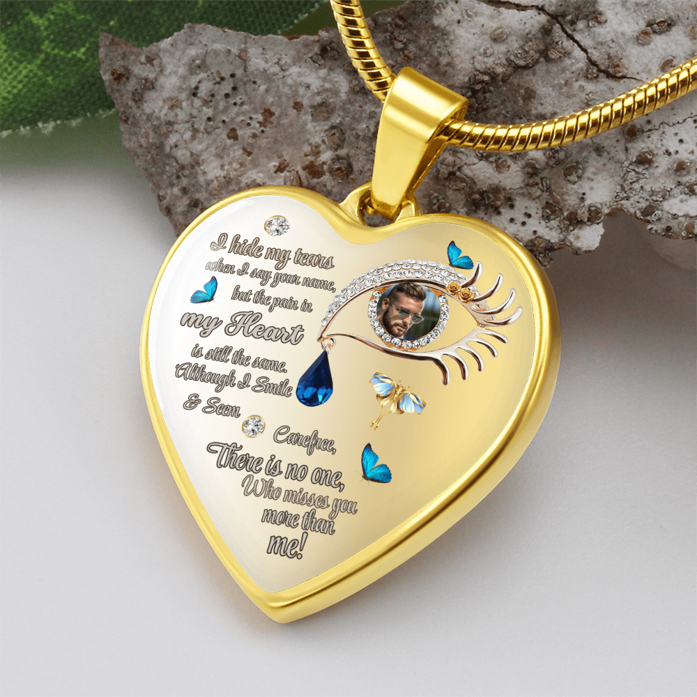 Heart Necklace Butterfly Tears Memorial Jewelry,Photo personalized, I Hide My Tears Pendant, Boho Style Eye Necklace for Grief, Gift for Her, Gift for Widow by ShineOn Fulfillment