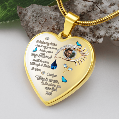 Heart Necklace Butterfly Tears Memorial Jewelry,Photo personalized, I Hide My Tears Pendant, Boho Style Eye Necklace for Grief, Gift for Her, Gift for Widow by ShineOn Fulfillment
