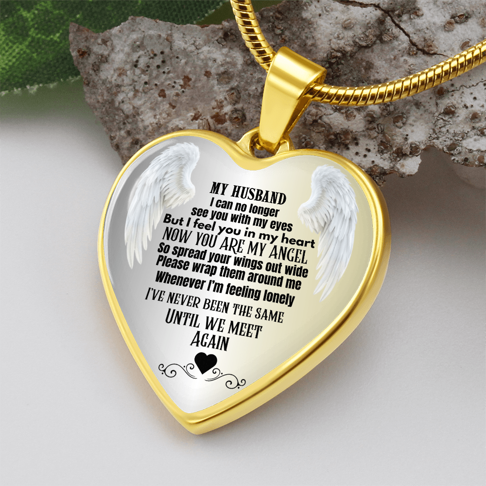 Husband Memorial Heart Pendant Necklace Angel Keepsake Jewelry for Widows In Loving Memory Gift Personalized Loss Remembrance Jewelry