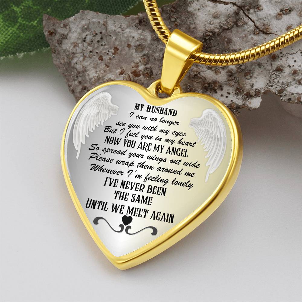 Personalized Husband Memorial Heart Necklace: Angel Memory Keepsake
