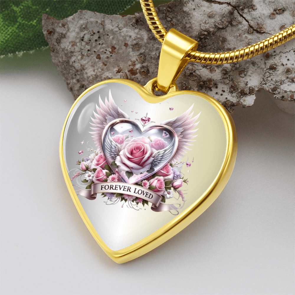 Luxury Heart Necklace - Pink Rose Forever Loved