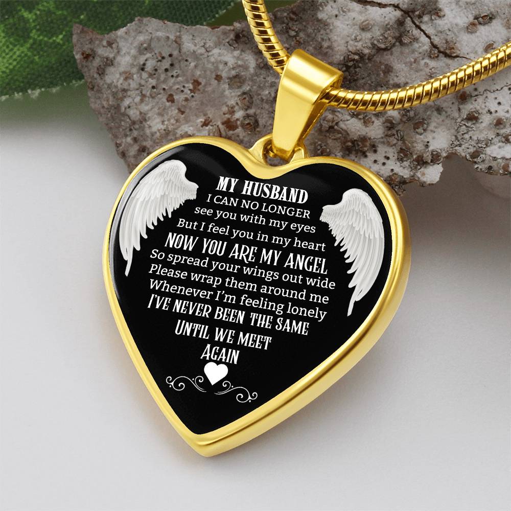 Husband Memorial Heart Pendant, Personalized Angel Keepsake, Sympathy Jewelry Gift