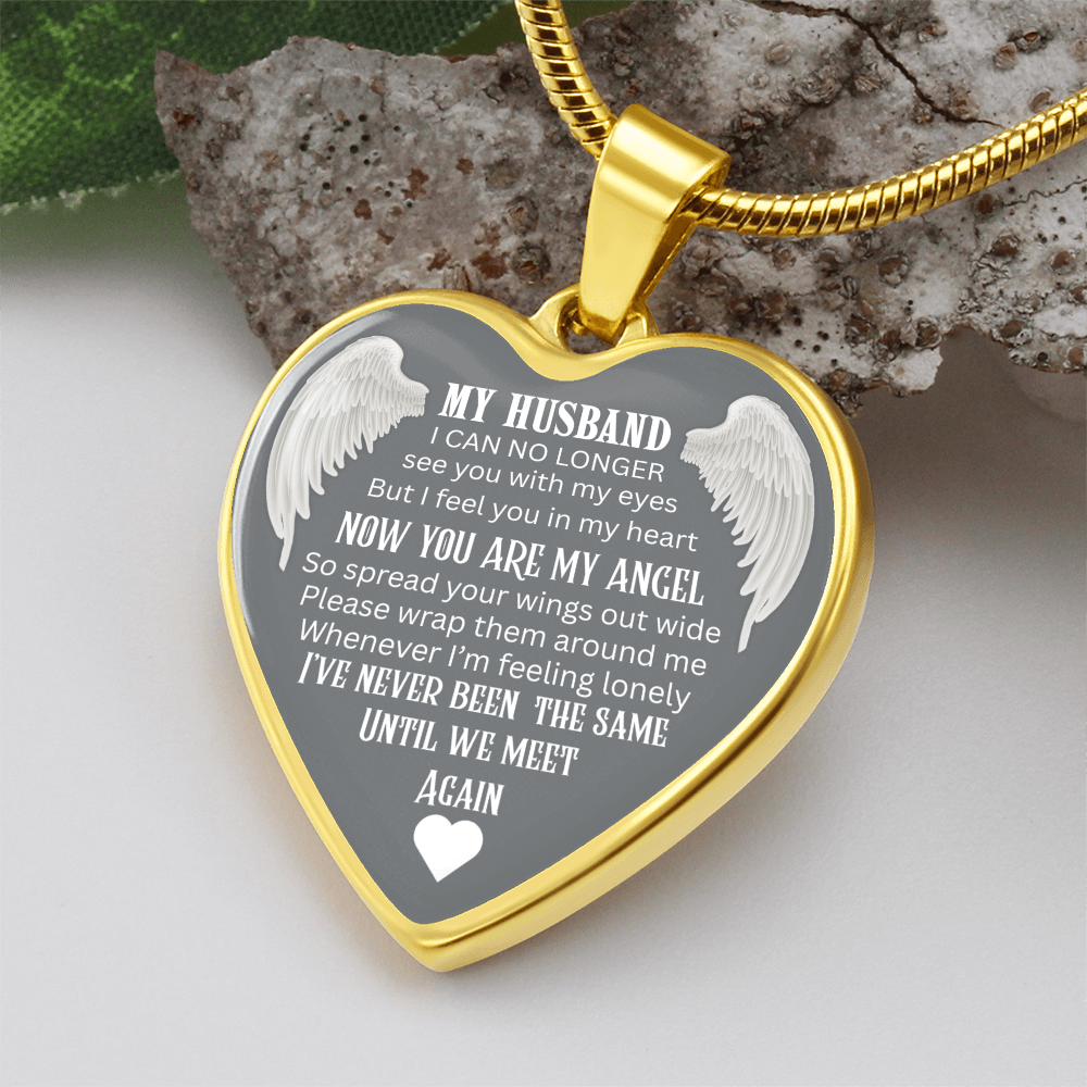 Luxury Graphic Heart Necklace Until We meet again Angel Wings design