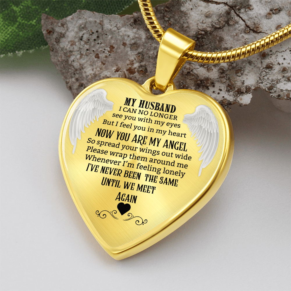 Husband Memorial Heart Necklace, Angel Keepsake Pendant, Loss of Husband Gift, In Loving Memory Jewelry