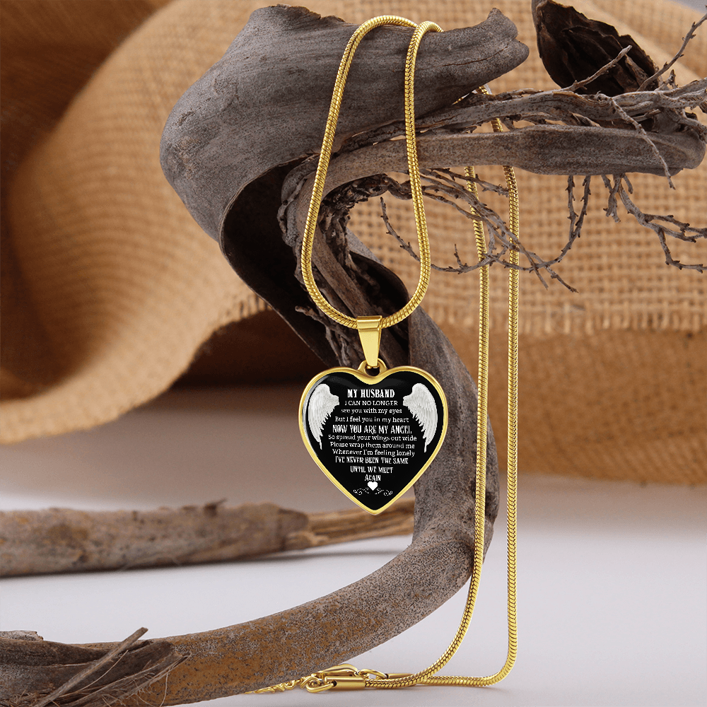 Husband Memorial Heart Pendant, Personalized Angel Keepsake, Sympathy Jewelry Gift