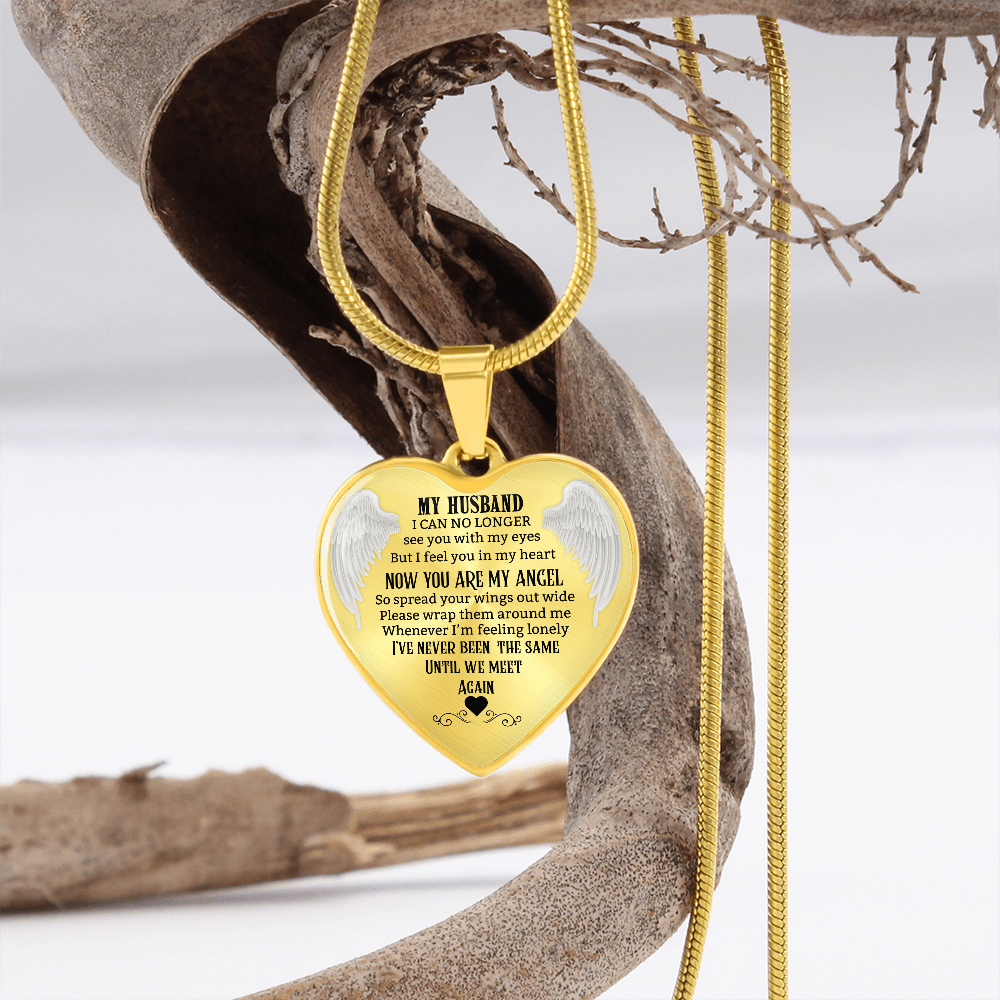 Husband Memorial Heart Necklace, Angel Keepsake Pendant, Loss of Husband Gift, In Loving Memory Jewelry