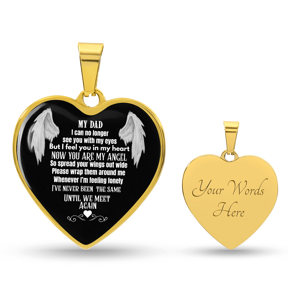 Dad Memorial Heart Necklace – Angel Wings Keepsake, Bereavement Gift