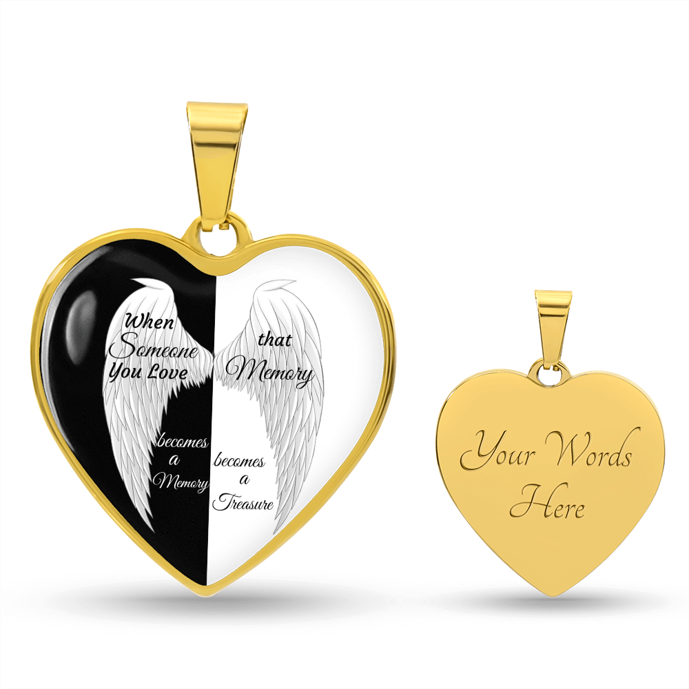 Luxury Graphic Heart Necklace Black and White with White Angel wings