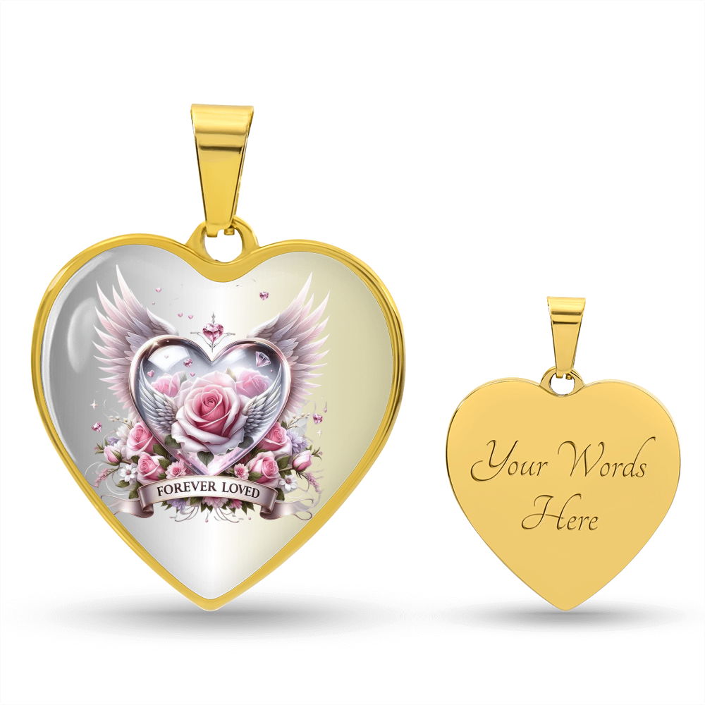 Luxury Heart Necklace - Pink Rose Forever Loved