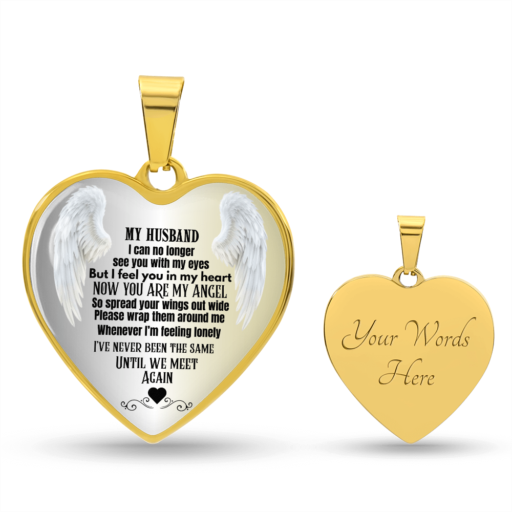 Husband Memorial Heart Pendant Necklace Angel Keepsake Jewelry for Widows In Loving Memory Gift Personalized Loss Remembrance Jewelry