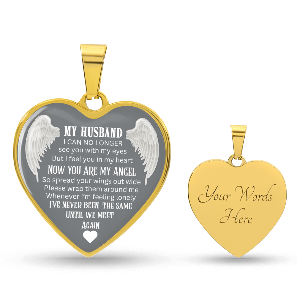 Luxury Graphic Heart Necklace Until We meet again Angel Wings design