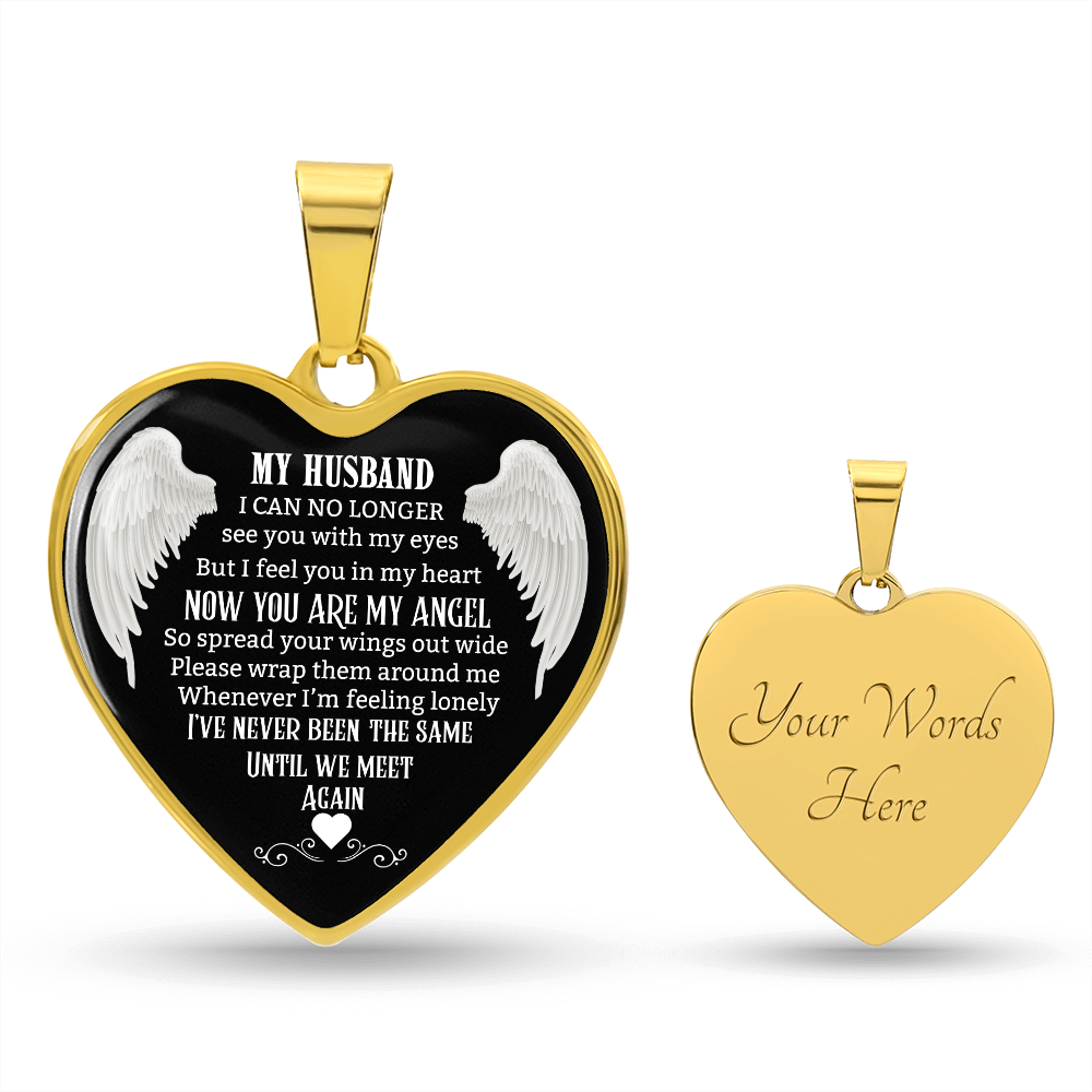 Husband Memorial Heart Pendant, Personalized Angel Keepsake, Sympathy Jewelry Gift
