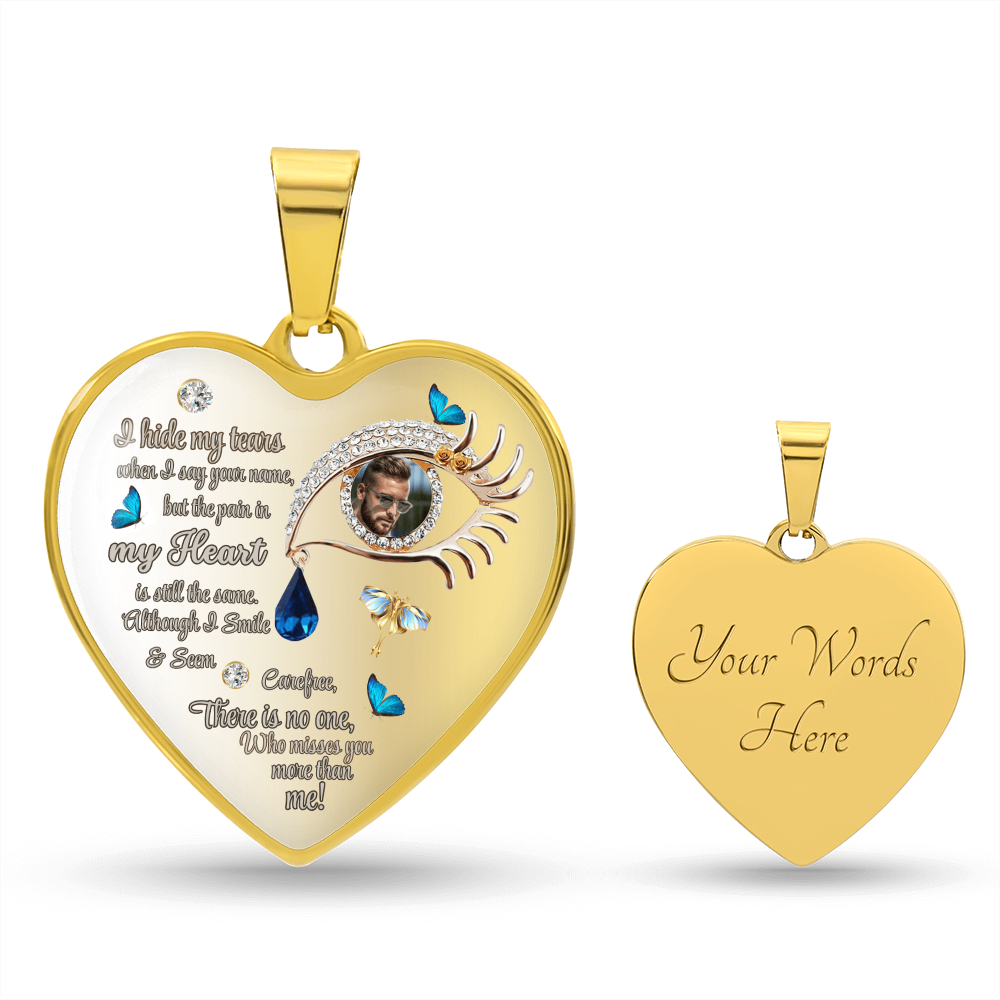 Heart Necklace Butterfly Tears Memorial Jewelry,Photo personalized, I Hide My Tears Pendant, Boho Style Eye Necklace for Grief, Gift for Her, Gift for Widow by ShineOn Fulfillment