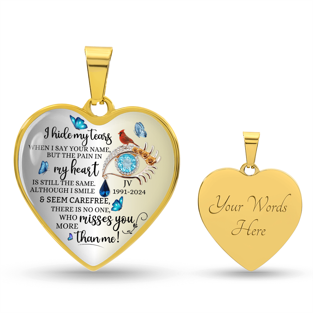 Luxury Graphic Heart Pendant Necklace I hide my tears when I say Your Name personalized memorial Jewelry