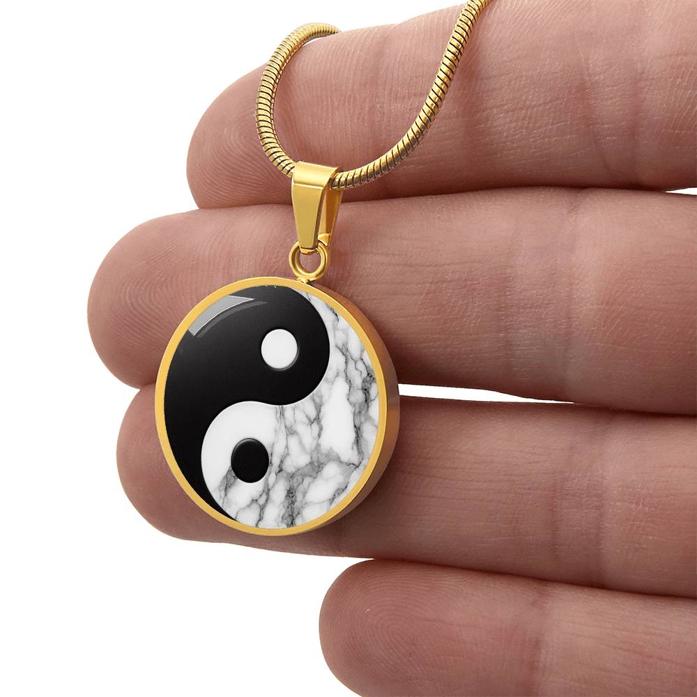 Yin Yang Marble Circle Pendant Necklace ShineOn Fulfillment
