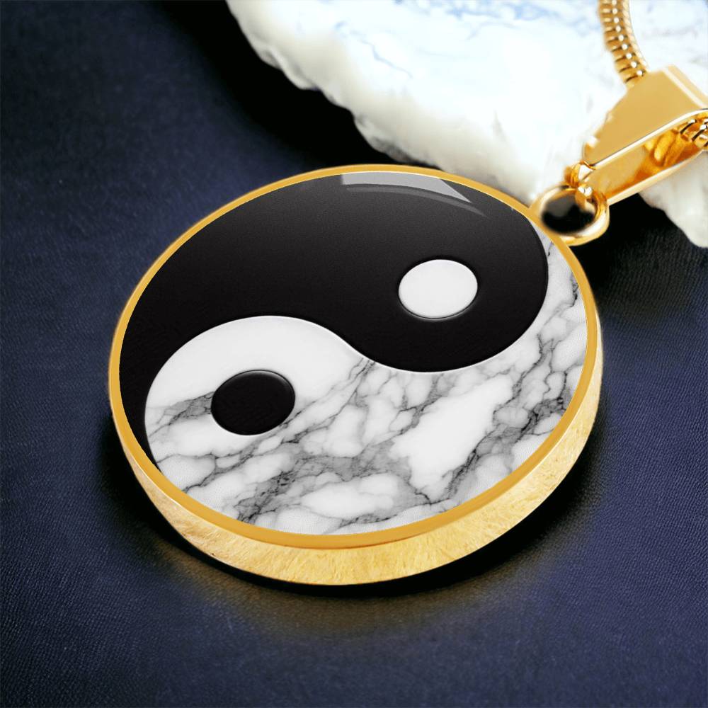 Yin Yang Marble Circle Pendant Necklace ShineOn Fulfillment