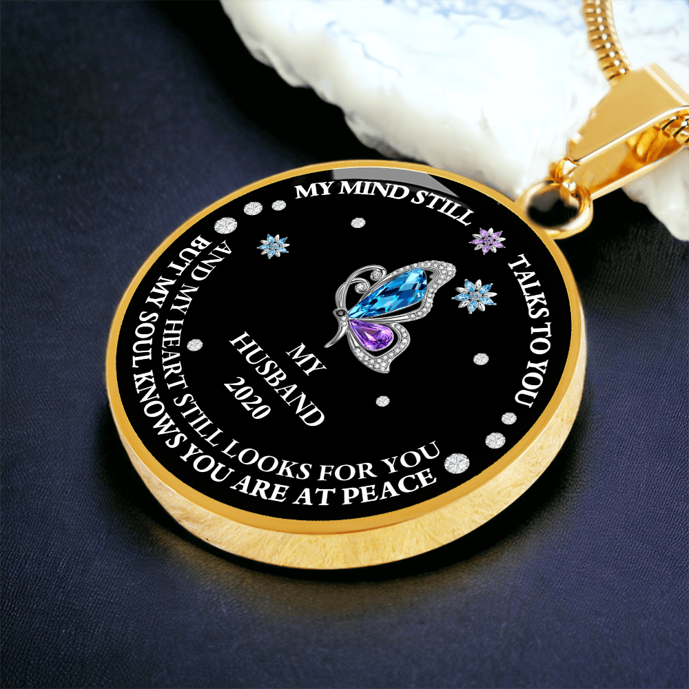 Circle Necklace Husband memorial with Butterfly